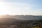 Sunset view of valleys and mountains from viewpoint in Ronda, Spain