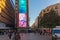 Sunset view of walking people at Callao Square Plaza del Callao in City of Madrid, Spain