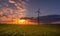 Sunset with view on wind turbines