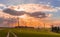 Sunset with view on wind turbines