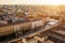 Sunset view of Zaragoza, Spain, from one of the towers of the Pilar Basilica