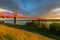 Sunset at Vistula river and cable stayed bridge of Kwidzyn, Poland