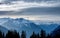 Sunset vith paraglide over winter Alps