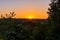 Sunset in Vojvodina in Serbia, near the mountain of Fruska Gora. Sunset over mountains