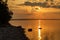 Sunset on the Volga River, the sun sets behind the horizon