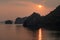 Sunset and water in Ha Long Bay in Vietnam, Southeast Asia