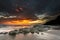 Sunset wave rock beach background