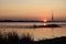 Sunset, Western Dvina river Davgava river, summer, evening. Natural landscape of the Baltics.