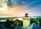 Sunset in Wildwood, New Jersey and lighthouse aerial view