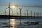 Sunset of wind farm at Gaomei Wetland refuge, taiwan