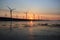 Sunset of wind farm at Gaomei Wetland refuge, taiwan