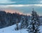 Sunset winter Ukrainian Carpathian Mountains landscape