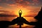 Sunset yoga, Tranquil beach backdrop, man meditates in graceful silhouette