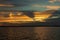 Sunset at the York River and the silhouette of the forest on the horizon in Gloucester, Virginia US