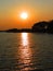 Sunset on the Zambezi river with sky and yellow sun