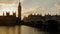 Sunsets behind Parliament and Westminsterot down Big Ben to the River Thames