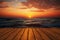 Sunsets embrace The seas beauty captured on a blurred wooden table