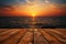 Sunsets embrace The seas beauty captured on a blurred wooden table