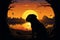 Sunsets warmth illuminates a pug dog silhouette in digital art