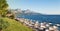 Sunshades and chaise lounges on beach. Turkey, Kemer.