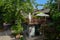 Sunshades on terrace of Chinese traditional buildings in sunny s