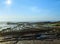 Sunshine above natural amphitheater on beach (Algarve, Portugal).