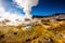 Sunshine Boivian desert landscape with steaming geysers