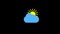 Sunshine and cloud and thunderstorm icon animation with black background. Animation with Alpha transparent background