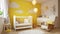 Sunshine Dreams: White and Yellow Baby Room with Crib and Lamp