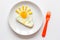 Sunshine fried eggs breakfast for kid on white background