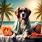 Sunshine Paws and Flip-Flops: Summer Dog with Towel and Beach-Ready Vibes