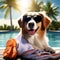 Sunshine Paws and Flip-Flops: Summer Dog with Towel and Beach-Ready Vibes