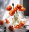 sunshine poppy background red flower blossom beautiful bouquet floral vase decoration. Generative AI.