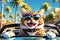 Sunshine Purrfection: Ecstatic Feline Adorned with Reflective Sunglasses, Seated in the Front Passenger Seat of a Convertible