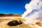 Sunshine steaming geysers in Bolivia