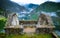 Sunshine view of Machupicchu stone anchient walls and temple among mountains