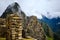 Sunshine view of Machupicchu stone anchient walls and temple among mountains