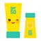 Suntan lotion Sun Cream Container. Sunscreen SPF 50. Yellow green tube on white background. sun care cosmetics. Summer vacation be