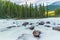 Sunwapta River with island at the jasper national park canada