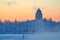 The Suomenlinna fortress island on a extremely cold winter morning at sunrise