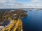 Suomussalmi municipality, Ammansaari, Finland, Kainio region, aerial drone summer fall view