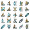 Sup surfing icons set vector flat