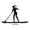 Supboarding vector icon. Woman on sup board silhouette black on white
