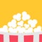 Super Big Popcorn Red White Strip Box. Cinema icon in flat design style. Yellow background.