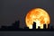 super blood Hay moon planet back silhouette city and night sky