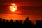 super blood snow moon back silhouette tree on dark red sky