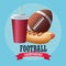 super bowl american football sport lettering with ball and fast food