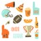 Super bowl party vector icon set. Sport games celebration icons. American football vintage retro style. Helmet, award, cup, trophy