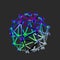 Super buckyball molecule on dark background, artwork of nanotechnology