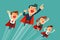 Super business team in red capes flying upwards